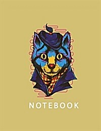 Notebook: Dark Blue Cat on Yellow Cover and Lined Pages, Extra Large (8.5 X 11) Inches, 110 Pages, White Paper (Paperback)