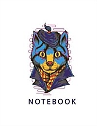 Notebook: Dark Blue Cat on White Cover and Lined Pages, Extra Large (8.5 X 11) Inches, 110 Pages, White Paper (Paperback)