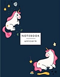 Notebook Unicorn: Cute Unicorn in Love on Dark Blue Cover and Lined Pages, Extra Large (8.5 X 11) Inches, 110 Pages, White Paper (Paperback)