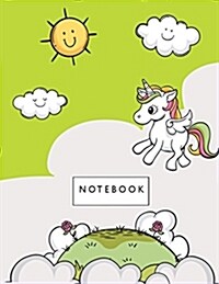 Notebook: Unicorn on Green Cover and Lined Pages, Extra Large (8.5 X 11) Inches, 110 Pages, White Paper (Paperback)