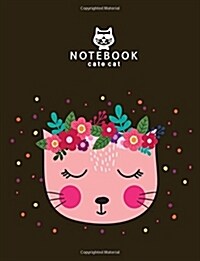 Notebook: Pink Cat on Black Cover and Lined Pages, Extra Large (8.5 X 11) Inches, 110 Pages, White Paper (Paperback)