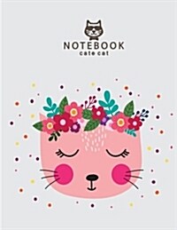 Notebook: Pink Cat on Grey Cover and Lined Pages, Extra Large (8.5 X 11) Inches, 110 Pages, White Paper (Paperback)