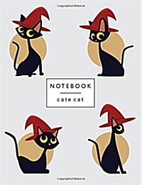 Notebook Cate Cat: Black Cats on Grey Cover and Lined Pages, Extra Large (8.5 X 11) Inches, 110 Pages, White Paper (Paperback)
