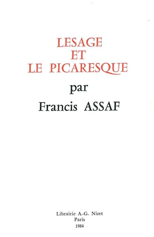 Lesage Et Le Picaresque (Paperback)