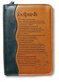 Italian Duo-Tone Footprints Tan Large Book and Bible Cover (Other)
