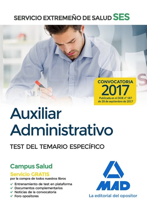 AUXILIAR ADMINISTRATIVO DEL SERVICIO EXTREMENO DE SALUD (SES). TEST DEL TEMARIO ESPECIFICO (Paperback)