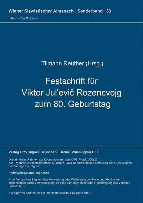 Festschrift fuer Viktor Julevič Rozencvejg zum 80. Geburtstag (Paperback)