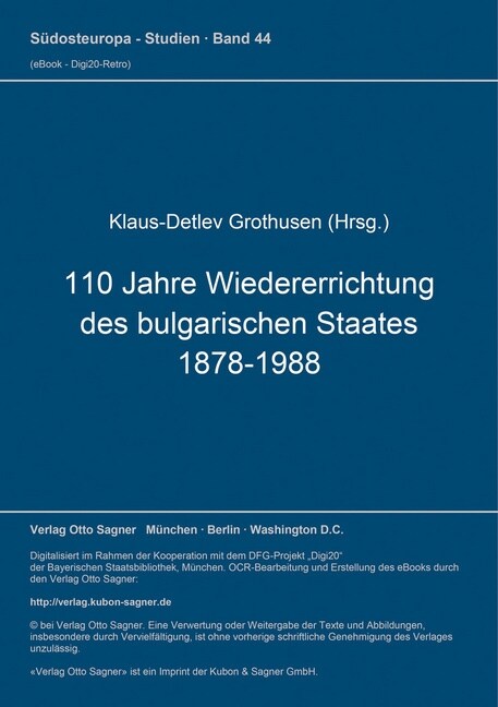 110 Jahre Wiedererrichtung des bulgarischen Staates 1878-1988 (Paperback)