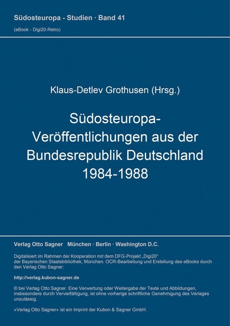 Suedosteuropa-Veroeffentlichungen aus der Bundesrepublik Deutschland 1984-1988 (Paperback)