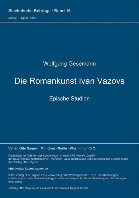 Die Romankunst Ivan Vazovs (Paperback)