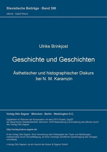 Geschichte Und Geschichten: Aesthetischer Und Historiographischer Diskurs Bei N. M. Karamzin (Paperback)