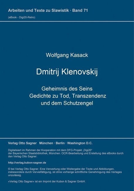 Dmitrij Klenovskij. Geheimnis des Seins. Gedichte zu Tod, Transzendenz und dem Schutzengel (Paperback)