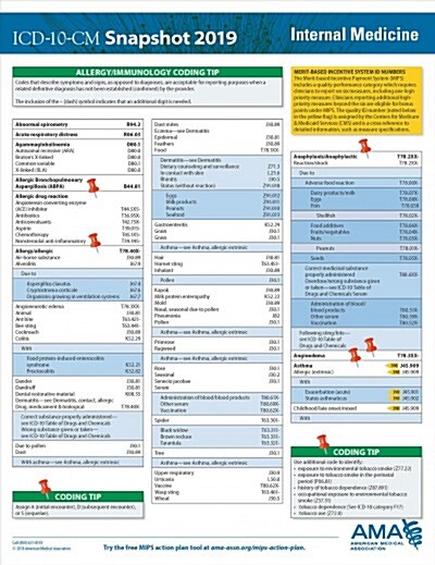 ICD-10-CM 2019 Snapshot Coding Card: Internal Medicine (Other)