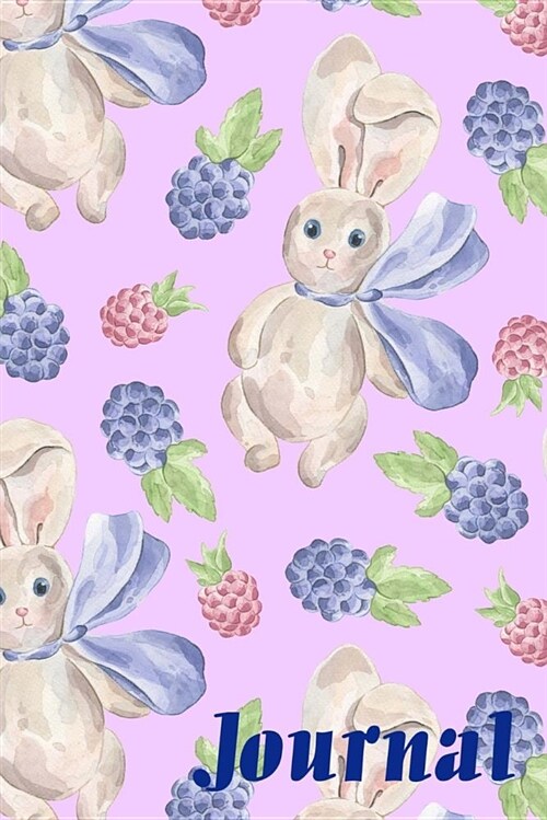 Journal: Cuddly Stuffed Floppy Eared Bunny Rabbit and Berries with Pink Background Journal - 6 X 9 Inch - 100 Pages (50 Sheets) (Paperback)