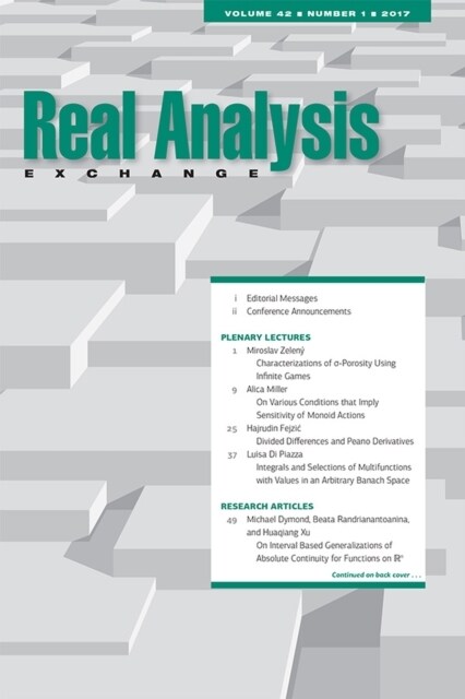 Real Analysis Exchange 42, No. 1 (Paperback)