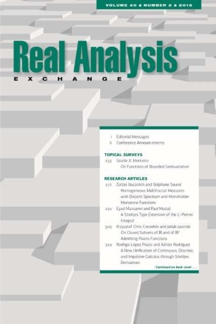 Real Analysis Exchange 40, No. 2 (Paperback)