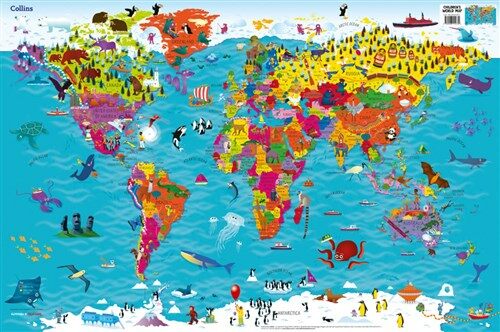 Collins Children’s World Wall Map : An Illustrated Poster for Your Wall (Sheet Map, rolled, 2 Revised edition)