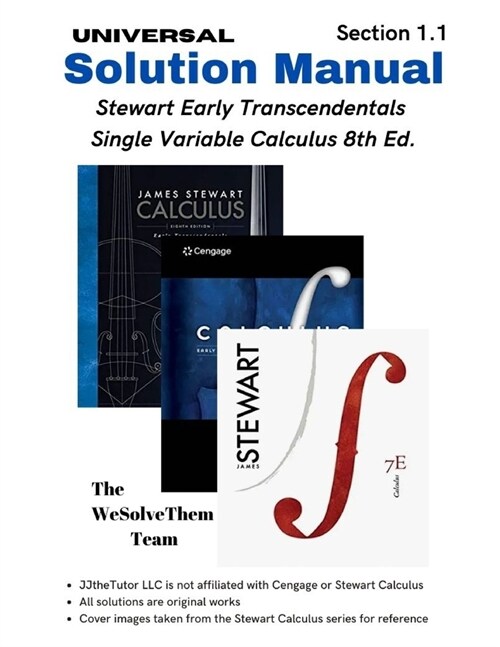 Solution Manual: Stewart Early Transcendentals Single Variable Calculus 8th Ed.: Chapter 1 - Section 1 (Paperback)