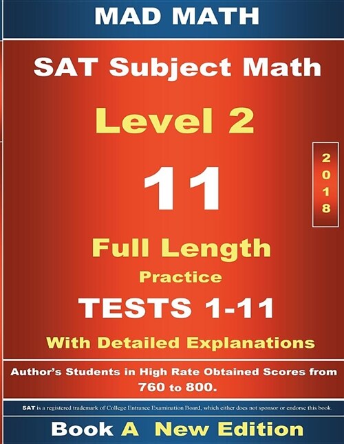 2018 SAT Subject Math Level 2 Book a Tests 1-11 (Paperback)