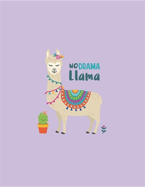 No Darma Llama: Cute Llama on Purple Cover (8.5 X 11) Inches 110 Pages, Blank Unlined Paper for Sketching, Drawing, Whiting, Journalin (Paperback)