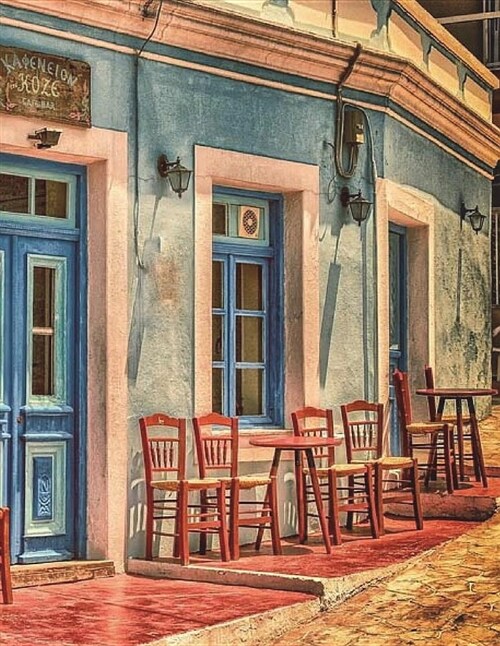 Greek Cafe Greece Architecture Restaurant Lunch Peloponnese Grecian Trending: Notebook Journal Diary Composition Book Large Size - 150 Ruled Pages for (Paperback)