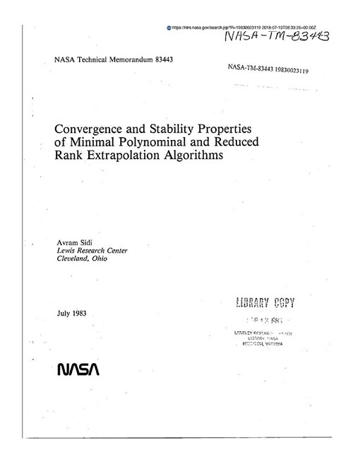 Convergence and Stability Properties of Minimal Polynomial and Reduced Rank Extrapolation Algorithms (Paperback)
