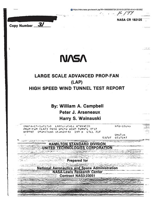 Large-Scale Advanced Prop-Fan (Lap) High Speed Wind Tunnel Test Report (Paperback)