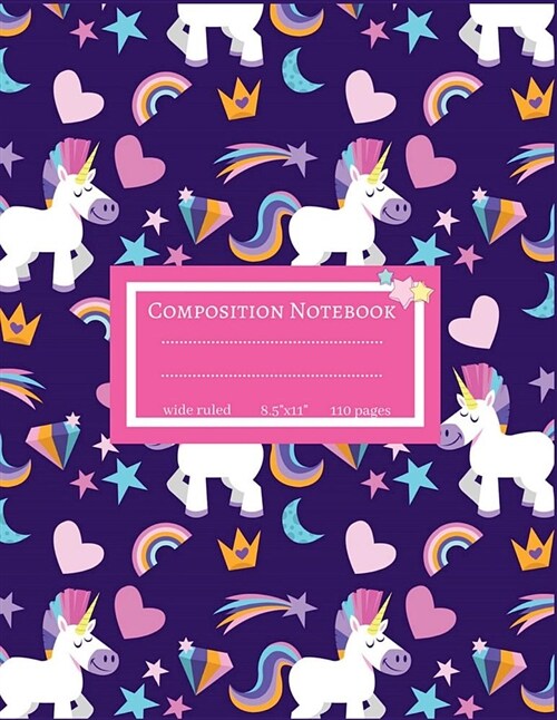 Composition Notebook: Pink & Purple Unicorn Composition Book for School, Wide Ruled: 110 pages, 8.5x11 Lined Writing Paper For school Stude (Paperback)