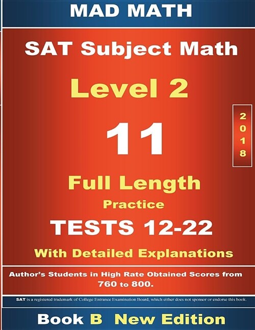 2018 SAT Subject Math Level 2 Book B Tests 12-22 (Paperback)