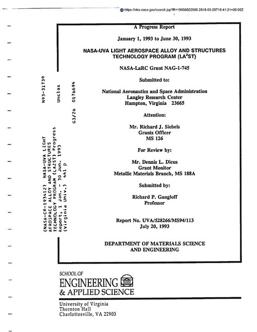 Nasa-Uva Light Aerospace Alloy and Structures Technology Program (La2st) (Paperback)