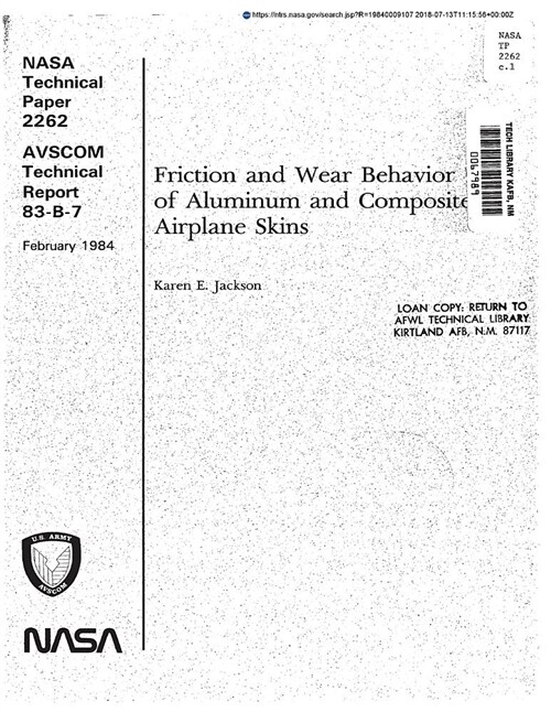 Friction and Wear Behavior of Aluminum and Composite Airplane Skins (Paperback)