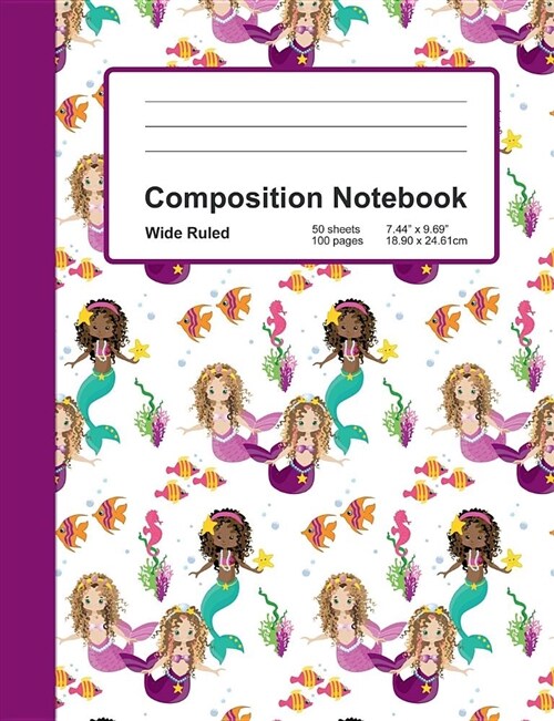 Composition Notebook: Mermaid Design Pattern - Wide Ruled Paper:: Softcover Book - Home School, Student Teacher, Classroom, Notes, Writing, (Paperback)