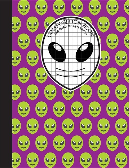 Composition Book 4x4 Quad Graph Paper: Purple and Green Emoji Alien Notebook with 150 Pages or 75 Sheets, 1/4 Inch Squares, Softcover (Paperback)