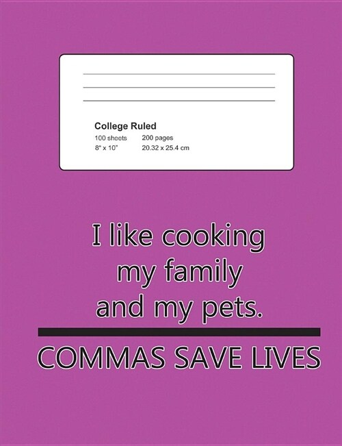 Composition Notebook College Ruled Fuschia - Commas Save Lives: 7.44 X 9.69 Inch 200 Pages 100 Sheets: Funny Journal for School Student, Teacher, or O (Paperback)