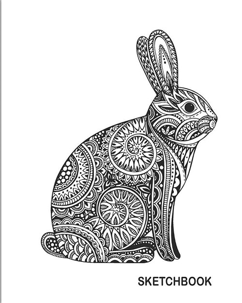 Sketchbook: Hand drawn ornate rabbit with ethnic floral doodle: 120 pages of 8 x 10 Blank Paper for Drawing, Doodling or Sketchi (Paperback)