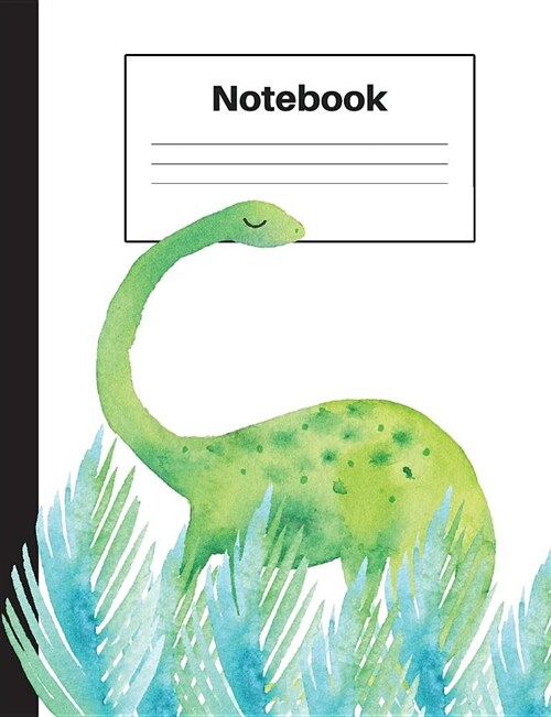 Notebook: Dinosaur Brontosaurus, Blue Ferns, Blank, Notebook Home Office School Student Teacher Homeschool, 7.4 X 9.7 In, 200 Pa (Paperback)