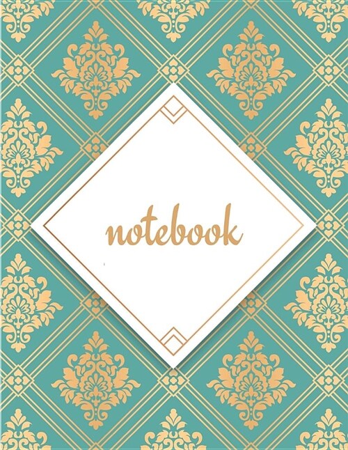 Notebook: Unlined Plain Glam Notes Large (8.5 X 11 Inches) Letter Size 120 Pages Thai Gold Cyan Soft Cover (Paperback)