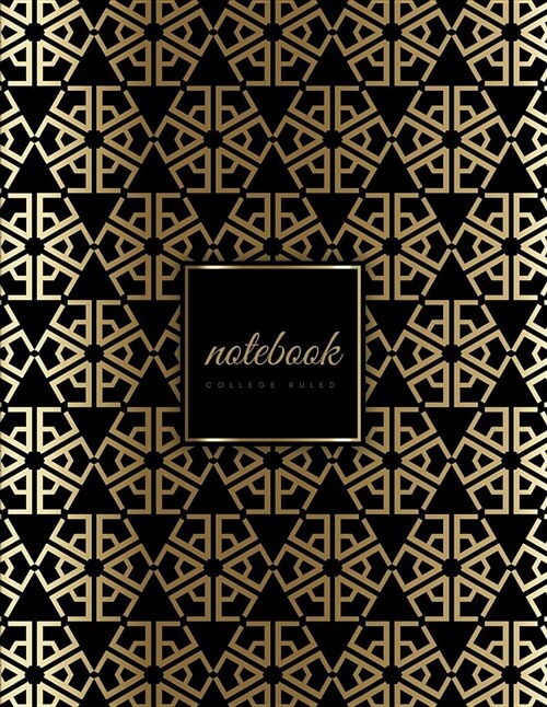 College Ruled Notebook: Art Deco Gold Geometric on Black Soft Cover Large (8.5 X 11 Inches) Letter Size 120 Pages Lined with Margins (Narrow) (Paperback)