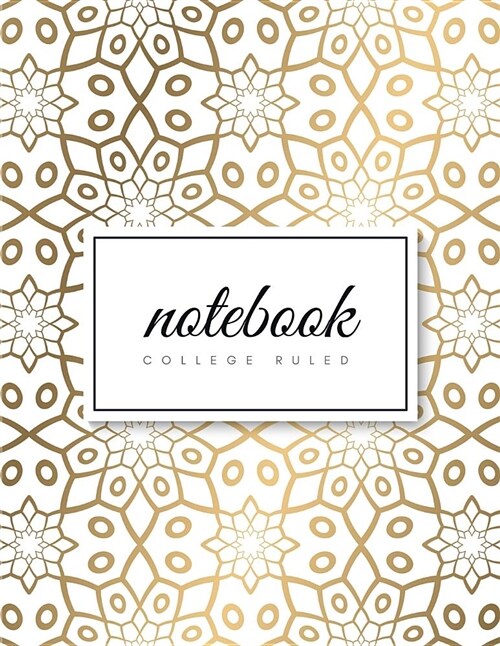 College Ruled Notebook: Art Deco Golden Geometric on White Soft Cover Large (8.5 X 11 Inches) Letter Size 120 Pages Lined with Margins (Narrow (Paperback)
