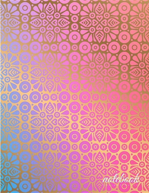 College Ruled Notebook: Art Deco Floral Gold on Pink & Blue Soft Cover Large (8.5 X 11 Inches) Letter Size 120 Pages Lined with Margins (Narro (Paperback)