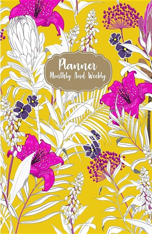 Planner Monthly and Weekly: Black Flower Drawing: Planner Journal Notebooks, Month Weekly Monthly Planner, Organizer, Agenda, Schedule (130 Pages (Paperback)
