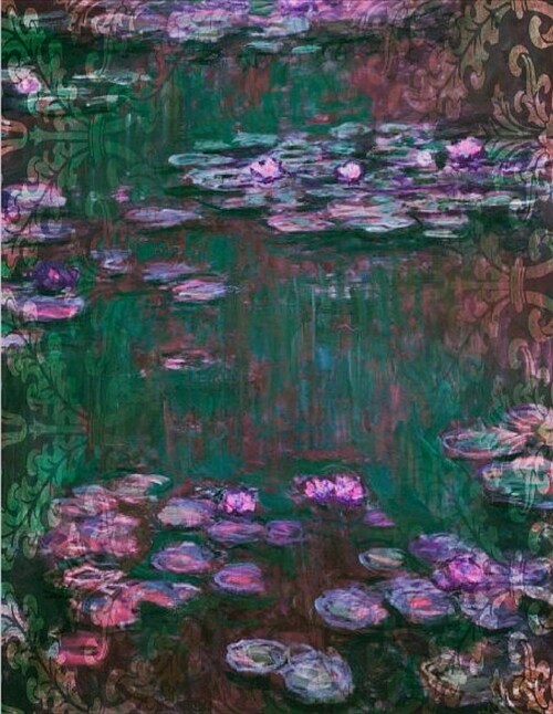 Notebook: Large Blank Sketchbook (Drawings/Sketches) Monets Water Lilies Purple Contemporary Interpretation (Paperback)