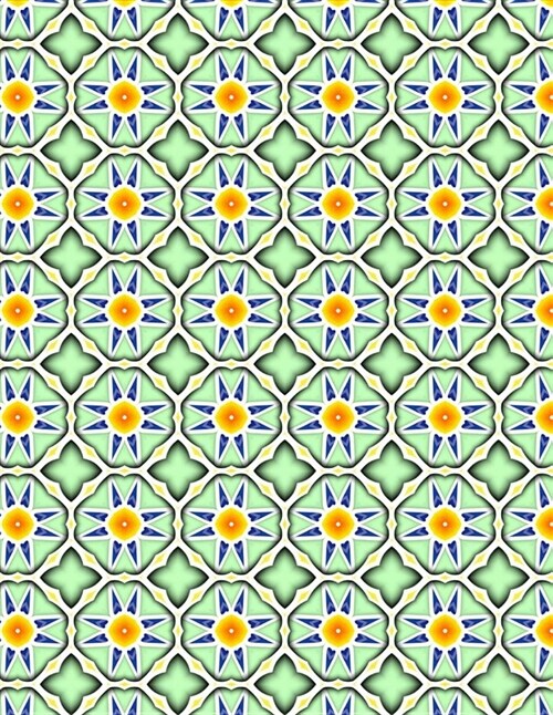 Flower Mosaic Tile Notebook - College Ruled: 130 Pages 8.5 X 11 Lined Writing Pages School Student Teacher English Language Arts Green Blue Yellow (Paperback)