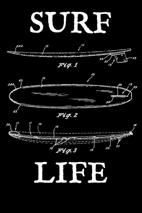 Surf Life: Journal - Vintage Surfboard Blueprint Surfer Log (Blank Lined Notebook) (Paperback)