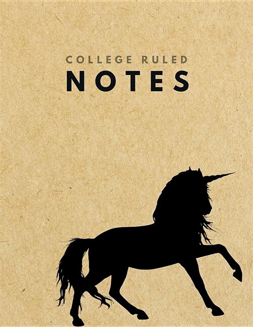 College Ruled Notes: Unicorn Brown Paper Soft Cover Large (8.5 X 11 Inches) Letter Size 120 Pages Lined with Margins (Narrow) Retro Noteboo (Paperback)