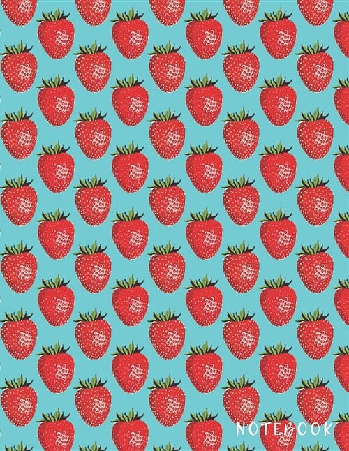 Notebook: Large Lined Notebook Strawberries on Aqua (Paperback)