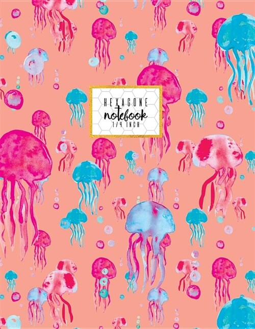 Hexagone Notebook 14 Inch: Coral Pink and Blue Nautical Journal to Write In, College Ruled, Organic Chemistry, 1/4 Inch Hexagons, Soft Cover, 8.5 (Paperback)