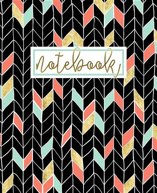 Notebook: Portable Format 7.5x9.25 (19x23cm) Notebook Journal & Diary: Trendy Coral Mint & Gold Chevron Pattern (Paperback)