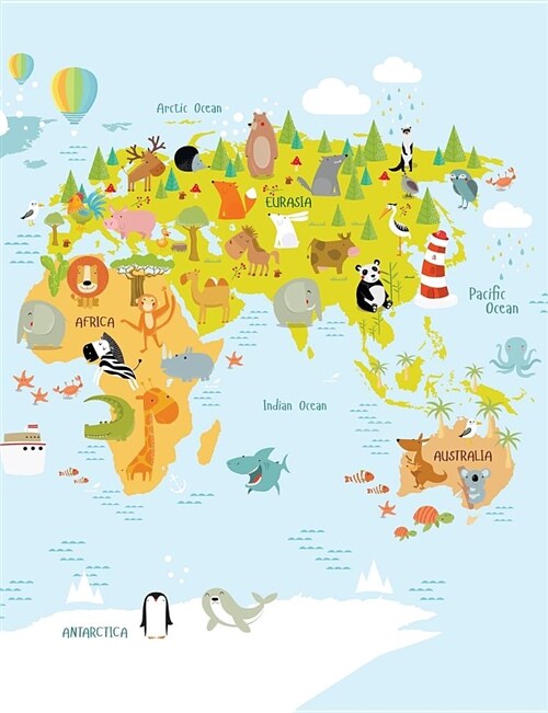 Composition Notebook: Animal Atlas Geography Map: Continents and Oceans: 100 Pages of 7.5 X 9.75 College Ruled Lined Paper, Matte Cover (Dia (Paperback)