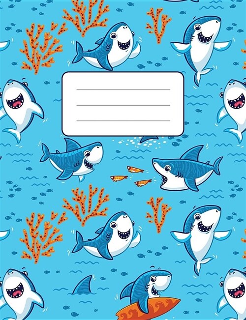 Composition Notebook: Shark Surfer Ocean Water Fish Pattern: 100 Pages of 7.5 X 9.75 College Ruled Lined Paper, Matte Cover (Paperback)